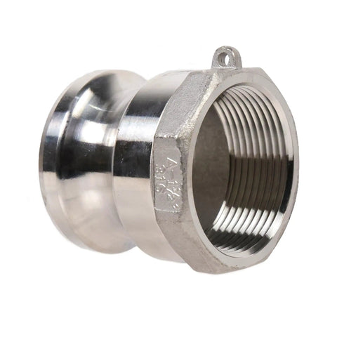 Two Pack Heavy Duty 1 5 Inch Camlock Fittings Solid 316 Stainless Steel Quick Connect Hose Couplers close up of female NPT threaded base
