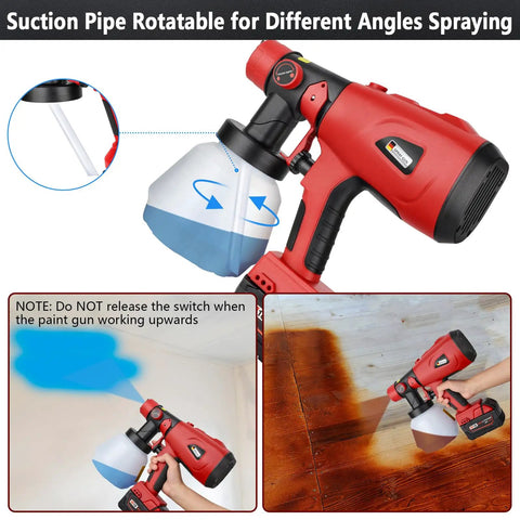 Pro Level Cordless Paint Sprayer Fits Milwaukee M18 Battery 1000Ml Hvp Spray Gun showing adjustable suction pipe for various angles.