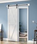 5 Ft Barn Door Hardware Kit With Classic J Track For 30 Inch Wide Sliding Door Panel installed in room interior
