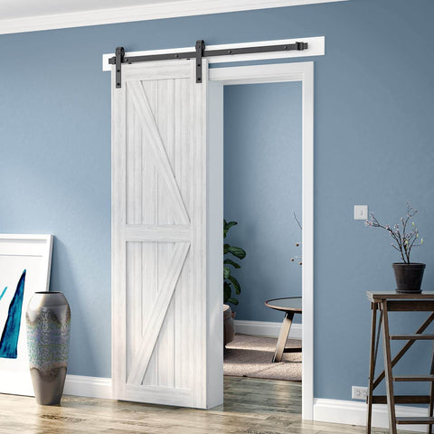 5 Ft Barn Door Hardware Kit With Classic J Track For 30 Inch Wide Sliding Door Panel installed in room interior