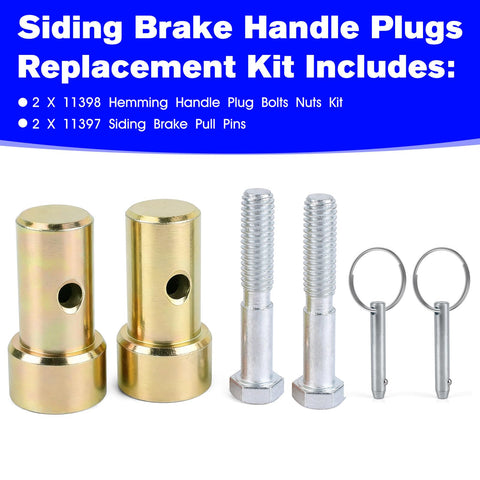 Pro Siding Brake Handle Replacement Kit With 11398 Hemming Plug And 11397 Pull Pins For PRO 14 PRO 19 PRO 50 Maximum MX Windy Siding Brake Tool Parts Bundle, showcasing brass plugs and steel pins