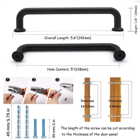10 Pack Matte Black Kitchen Cabinet Pulls 5 Inch Center To Center 128mm Zinc Alloy Solid Round Drawer Handles installation guide.
