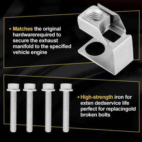 High Octane Exhaust Manifold Flange Bolts And Nuts 03442 Hardware Kit with high-strength iron bolts and bracket mount for Dodge Ram 1500 Jeep.