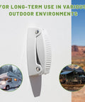 5 Piece RV Door Holder Kit With Sturdy Spring Clip And Mounting Screws attached on camper in outdoor setting