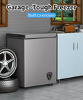 Compact Chest Freezer With Hella Spacious 3.5 Cu Ft Storage And Dang Quiet Cooling Plus Easy Peasy Temp Controls And Solid Grey Frame for garage setup