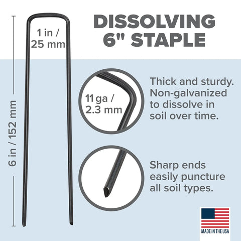Dissolving Garden Landscape Staples 6 Inch Pins For Weed Barrier Fabric Stakes 11 Gauge Steel 200 Pack Made In USA Non Galvanized Rusting For Extra Hold illustration