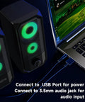 Desktop Computer Speakers Hi Res Stereo Pair With Dual 5W Full Range Drivers USB Powered And 3.5mm AUX Input Volume Knob 6 RGB Light Modes