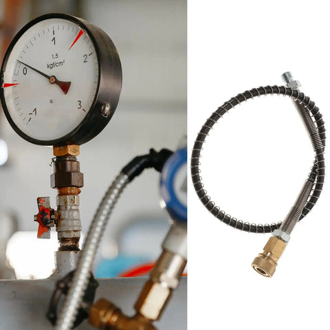 High Pressure Pump Hose Quick Connect Metal Coil Air Inflation Tube Works With Pressure Washers Compressors Plus Accessories Slick Easy Fit Fast Setup Efficient Home Garage Cleaning Tire Inflation And Fits Standard Nozzles Spot On Works Like A Charm, metal hose with gauge