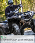 ATV rider in motion, compatible with CDI Box Ignition Coil Kit for Sportsman 90 Predator 50 90 ATV models, wooded area background