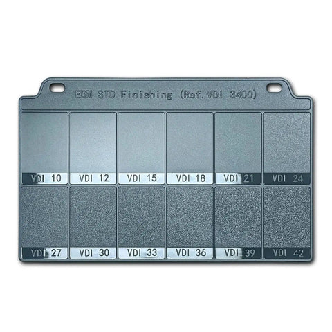 Surface Roughness Comparison Block Pro Grade VDI 12 To 45 Spark Erosion Texture Plate For EDM Mold Grain Finish Gauge 160x100mm Gray, high-precision VDI 3400 reference block with 12-42 texture panels.