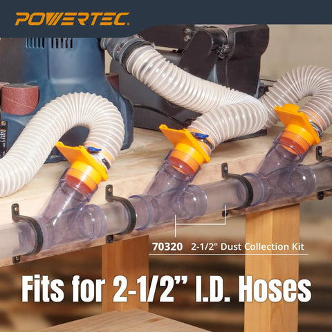 Clear PVC Dust Collection Pipe 2-1/2 In By 36 In 1 Pack Rigid Tubing under woodworking table, connected to dust collection system.