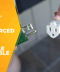Person holding Outdoor Extension Cord For Landscape And Patio Use, Light Duty 16/3 Gauge, 20 Foot Power Cable, white vinyl jacket