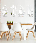 Dining room with 17 Piece Kitchen Wall Decor Acrylic Mirror Wall Stickers Set With Eat Drink Love And Enjoy motifs above table