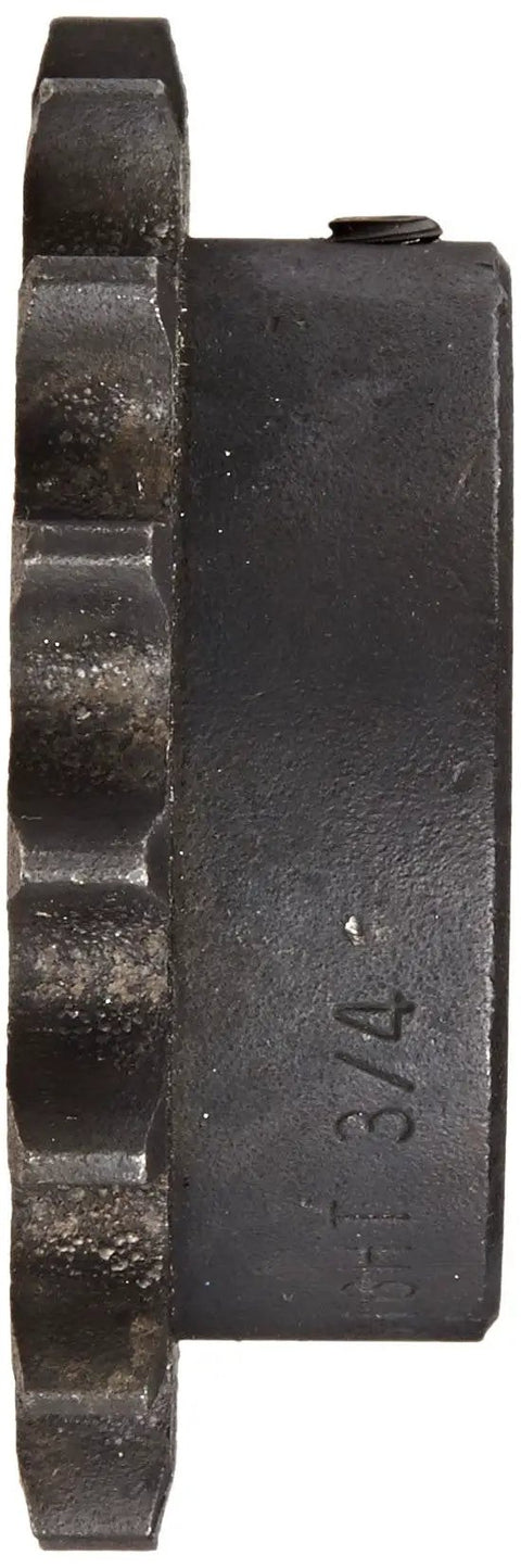 Side view of Roller Chain Sprocket With Hardened Teeth And Type B Hub For 40 Chain, Half Inch Pitch, Single Strand, 16 Teeth, Bored To Size Bore 0.75 Inch