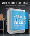 Top Tier Commercial Reach In Refrigerator Double Door Stainless Steel 49.6 Cubic Foot Straight Up Heavy Duty Kitchen Workhorse dimensions diagram