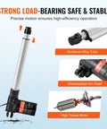 Diagram of 12V Linear Actuator, 10 Inch Stroke, Heavy Duty 1320lbs and 6000N Lift, showing aluminum tube, iron head, and motor components.