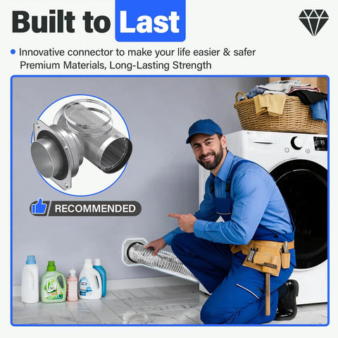 Technician installing Magnetic Dryer Vent Connector Kit MV 180 For 4 Inch Tight Spaces with strong magnetic seal.