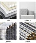 Image showing four different materials: stacked tiles, concrete blocks, corrugated metal sheets, and rebar.