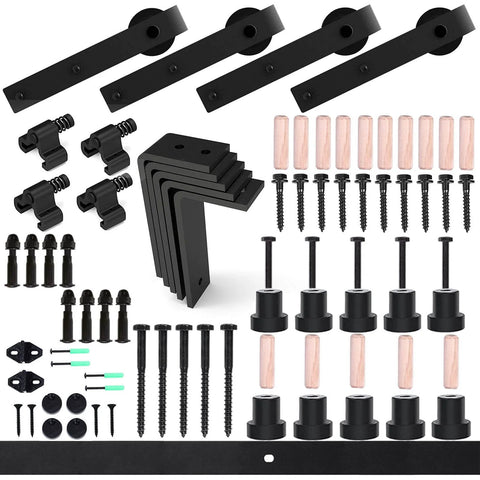 Ceiling Mount Sliding Barn Door Hardware Kit For Low Ceiling With L Shape Brackets, 6 Ft Track, Fits 18 Inch Wide Double Wood Doors