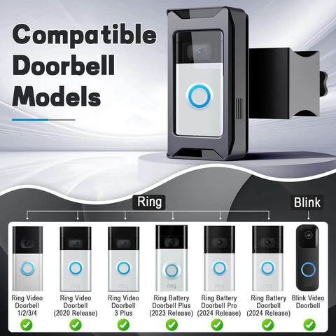 Adjustable Anti Theft Video Doorbell Mount Bracket For Ring And Blink Flexible Angle Holder For Apartment Doors and Homes Secure Camera Doorbell Mount Fits Ring 1 2 3 4 Plus Battery Pro 2024 Blink Video Doorbell with compatibility display