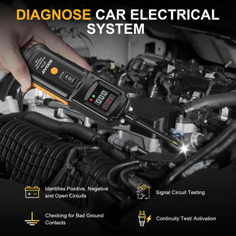 Power Circuit Probe Tester For Auto Electrical Systems 6V-40V DC No-Fuss All-In-One Kit in use diagnosing engine wiring
