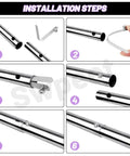 Installation steps for 21 Piece Stainless Steel V Shaped Push Button Spring Clips Set In 7 Sizes with silver tube clips.