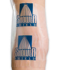 Person wearing Catheter Shower Cover 7x7 Inch, Waterproof Disposable Shield For PICC Lines And Dialysis Ports, Clear Transparent on arm.