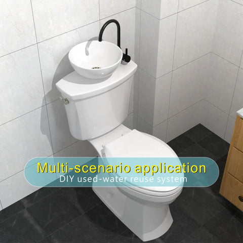 11 Inch Vessel Sink Bowl For Small Bathrooms, above-counter round white ceramic lavatory wash basin on toilet tank