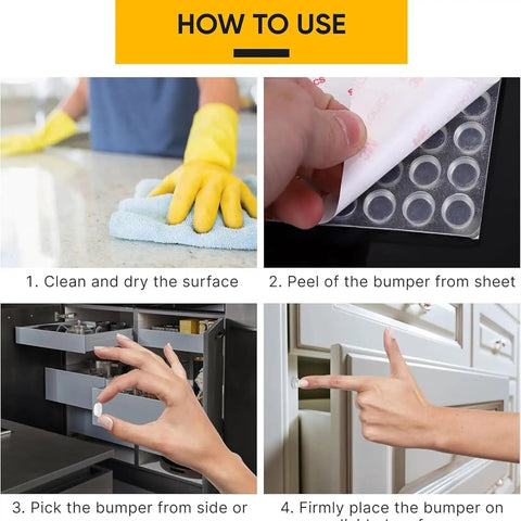 How to use Ditch The Noisy Door Slams With These Clear Silicone Cabinet Bumpers, Self Adhesive Anti Bang Pads steps.