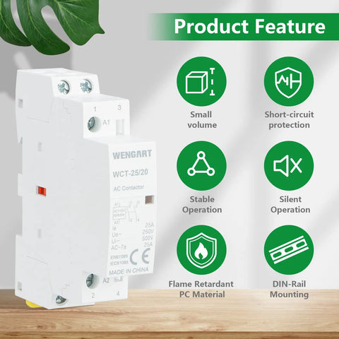 Top Shelf 25A AC Contactor 2NO 2 Pole 120V Coil DIN Rail Mount with features like small volume and stable operation.