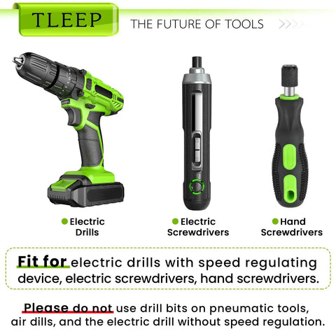 Image of TLEEP electric drill, electric screwdriver, and hand screwdriver with green accents