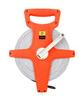 Tape Measure Half Inch By Three Hundred Thirty Feet Open Reel Dual Sided Fiberglass Measuring Tape with orange handle