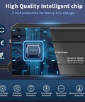 Road Warrior Approved 500 Watt Power Inverter For Cars Converting DC 12V To 110V AC showing intelligent chip with 6 fold protection.