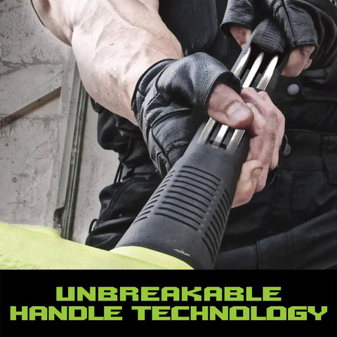 Close-up of gloved hands gripping Drop Forged Soft Face Sledge Hammer 24 Inch With 8 Lb Head Anti Vibe Neck Safety Plate Ergonomic Handle