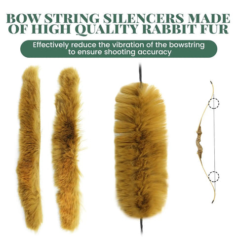Bow String Silencers Kit With Rabbit Fur String Silencers for recurve bow and longbow, showcasing quality rabbit fur pieces.