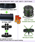 Comparison of drip irrigation hoses and connectors in Smart Drip Irrigation Kit with Water Timer, 162 Feet System