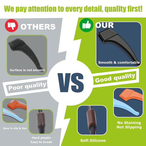 Comparison of 20 Pairs No Slip Eyeglasses Ear Grips Hook Silicone Temple Tips showing quality differences.
