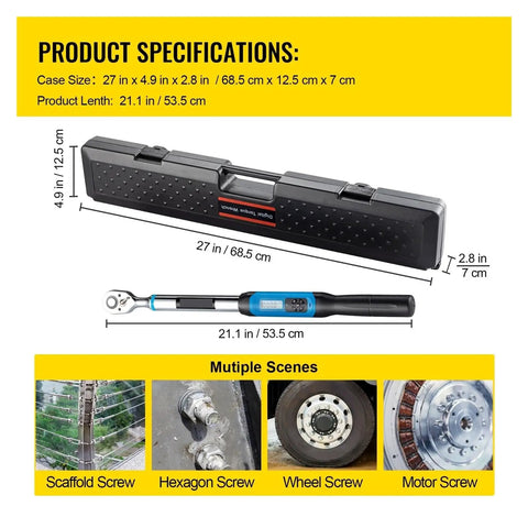 GenSDH Digital Torque Wrench Kit 1/2 Inch Drive With Buzzer Indicator Dual Direction Ratchet Head Bicycle Moto Repair Hand Tool Electric Torque Tester Precise Measurement For Bike Maintenance And Car Work
