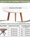 Size guide for Round Fitted Tablecloth With Elastic For Outdoor Tables, Waterproof And Wipeable Cover For Picnics, Camping, And Dinners.