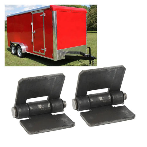 Stainless Steel Self-Closing Reversible Door Hinges Weld-On Butt Hinge Set 2 Pack 106 By 75 By 5 mm with red trailer background.