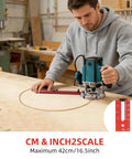 Woodworker using 5 In 1 Router Circle Jig And Milling Groove Bracket for woodworking on a flat surface, showing scale details