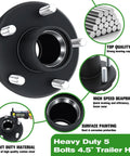 Trailer Hub Kit For 5 On 4.5 Inch Axles, 2000 Pound Capacity, with detailed components diagram