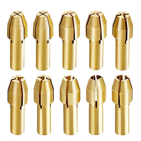 Pro Grade 10 Piece Brass Collet Set For Rotary Tools Ideal For Cutting Polishing Carving And Engraving With Sizes From 0.5mm To 3.2mm
