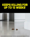 Two dead cockroaches on floor with text 'Keeps Killing For Up To 13 Weeks', related to Ant And Roach Killer Spray For Home Use Fragrance Free Kills On Contact Insects Including Ants Cockroaches Spiders Waterbugs Palmetto Bugs 17.5 Oz Bottles 2 Count Fast Acting Household Pest Control.