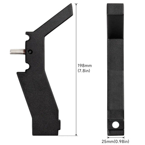 Two Pack High Lift Jack Mount Brackets For Truck Bed Deck Rail System, measuring 198mm x 25mm, black powder-coated aluminum.