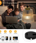 Family using laptop with Amber Glass Bedside Lamps Set of 2 For Bedroom With USB Port, Dimmable Nightstand Lights nearby