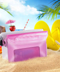 Waterproof Fanny Pack For Women With Sandproof Dry Bag Pouch For Phone And Passport Floating Beach Bag on sand with flip-flops