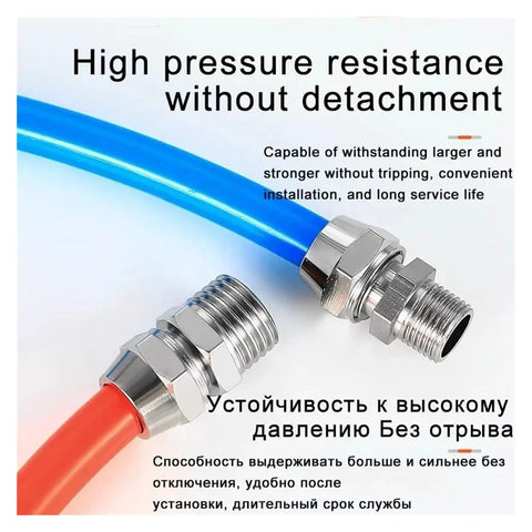 Copper Pneumatic Quick Screw Pipe Fittings Set No Fuss Easy Install showing high pressure resistance with connected tubes.