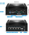 Hella Quiet Firewall Appliance Mini Pc With Intel J6413 Processor And Completely Fanless Build rear view with Ethernet and USB ports.