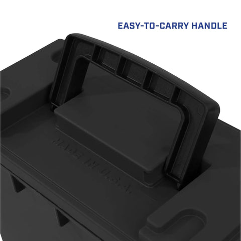 Lockable Stackable Ammo Storage Box For Home Range And Outdoor Use Made In USA Fits 30 Caliber 9mm 5.56 And More handle detail